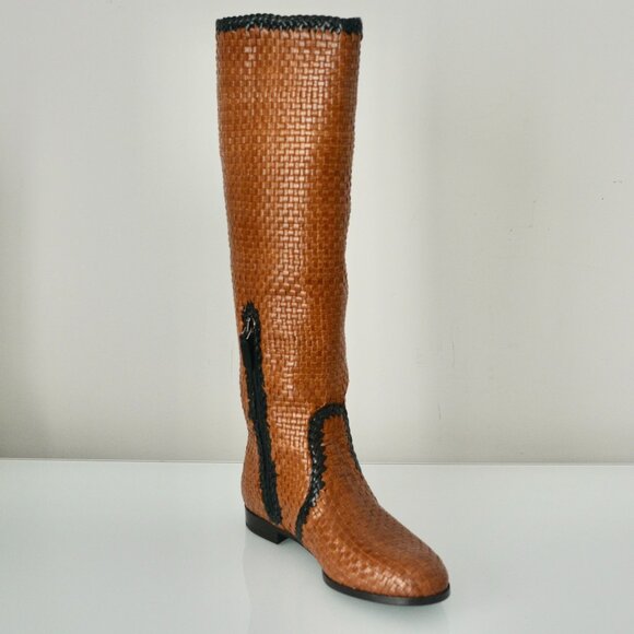NIB PRADA WOVEN LEATHER RIDING BOOTS - Picture 1 of 8